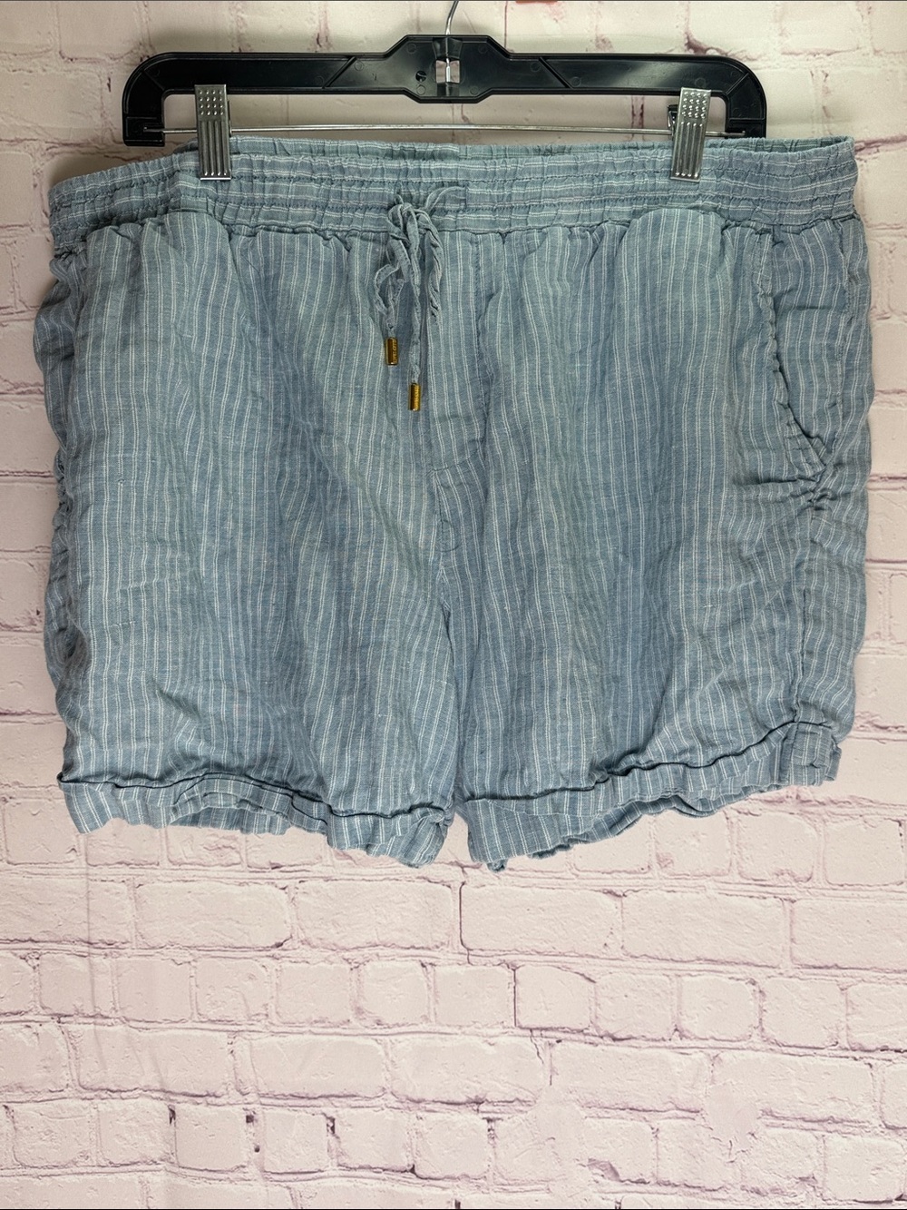 Ellen‎ Tracy Blue & White Striped High Waist Drawstring Shorts Woman’s XL